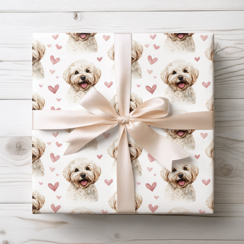 Blushpuff Delight – Bichon Frise watercolor hearts wrapping paper