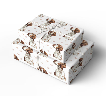 Hearthline Hunt – English Pointer watercolor hearts wrapping paper