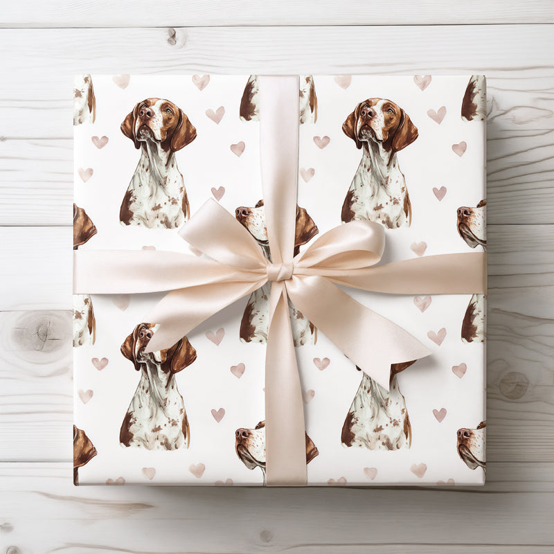 Hearthline Hunt – English Pointer watercolor hearts wrapping paper