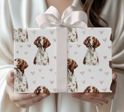 Hearthline Hunt – English Pointer watercolor hearts wrapping paper
