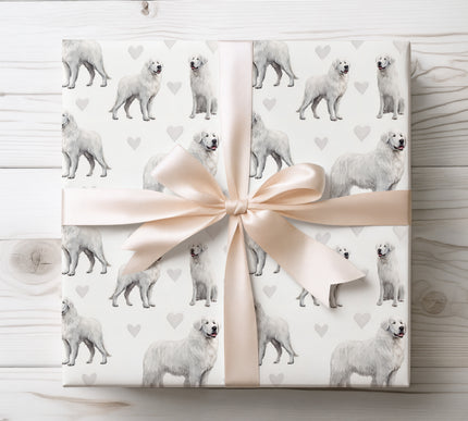 Elegant Kuvasz wrapping paper featuring a realistic watercolor illustration of the Kuvasz dog with soft heart accents. Perfect for Kuvasz owners and dog lovers, ideal for birthdays, Valentine’s Day, holidays, and meaningful gift-giving moments. Premium seamless wrapping paper designed for refined, warm, and heartfelt gift presentation. 