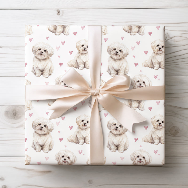 Silkheart Paws – Maltese love watercolor wrapping paper