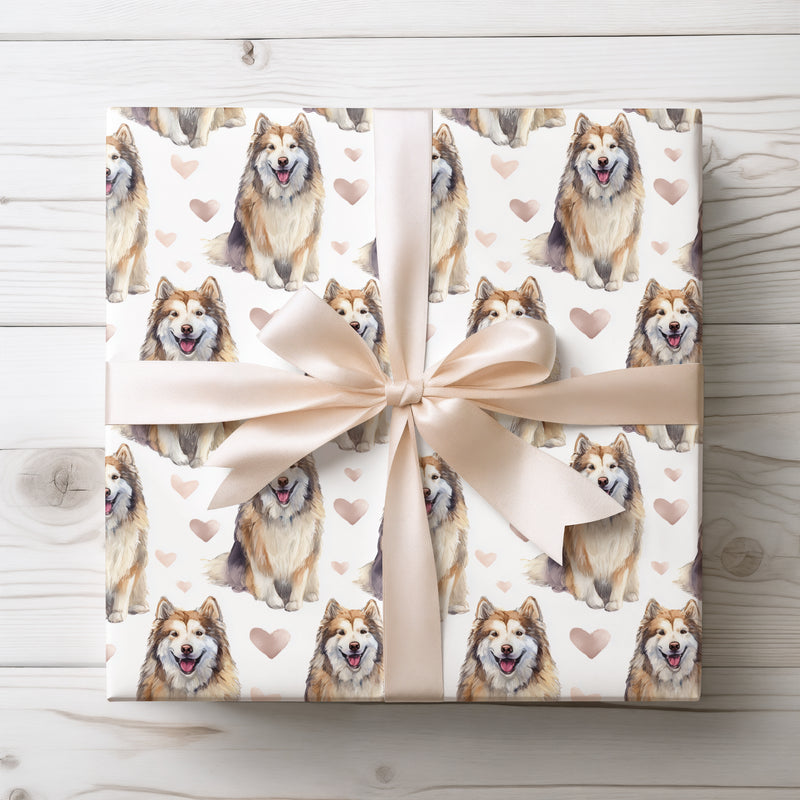 Snowveil Guardian – Romantic Alaskan Malamute Sitting wrapping paper
