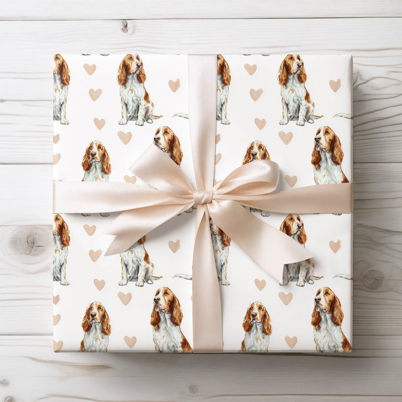 Softwhisk Vale – English Cocker Spaniel watercolor hearts wrapping paper