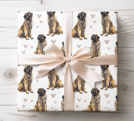 Warm and noble Leonberger wrapping paper showcasing detailed watercolor illustrations of the Leonberger dog paired with gentle heart motifs. Ideal for Leonberger owners and dog lovers, perfect for birthdays, Valentine’s Day, holidays, and meaningful occasions. High-quality seamless wrapping paper that adds a strong, elegant, and affectionate touch to every gift. 