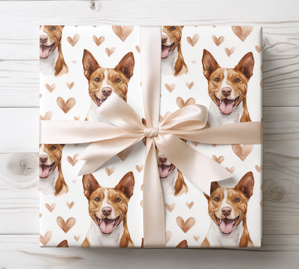 Stylish Basenji wrapping paper featuring a realistic watercolor dog portrait with soft warm heart accents on a clean white background. Perfect for dog lovers, romantic gifts, Valentine’s Day, birthdays, anniversaries, or special occasions. This Basenji watercolor wrapping paper delivers a modern, elegant, and heartfelt finish to every gift. 