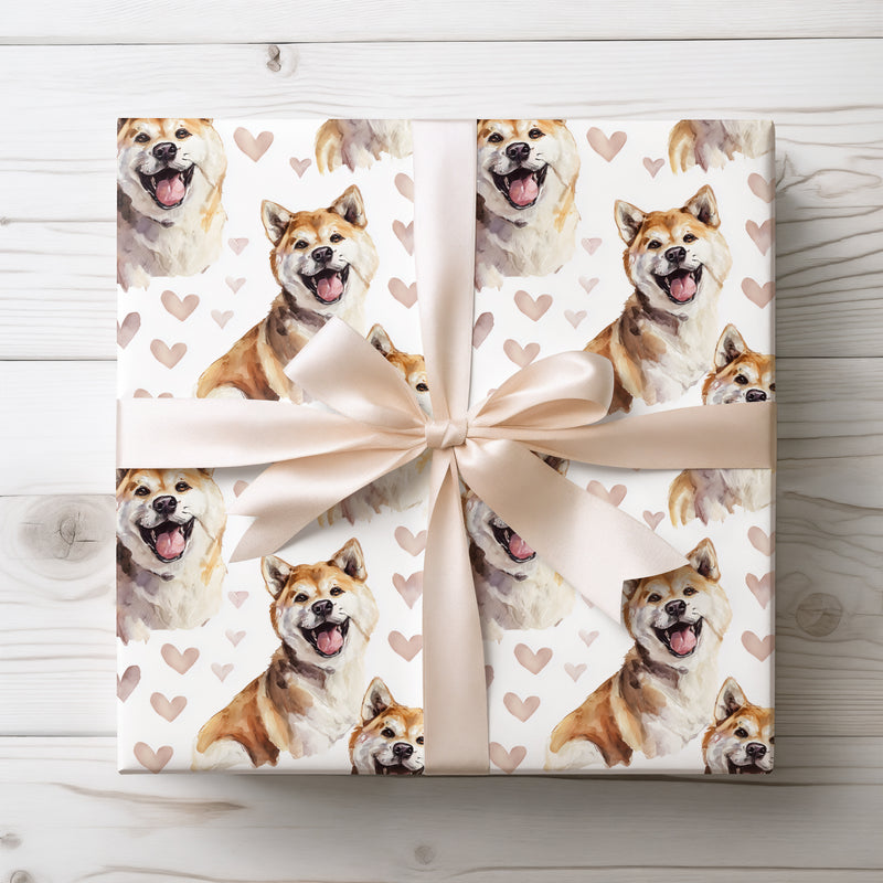 Blossom Guard – Romantic Akita Inu Portrait wrapping paper