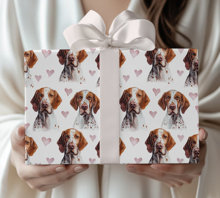 Blushmark Gaze – English Pointer watercolor hearts wrapping paper