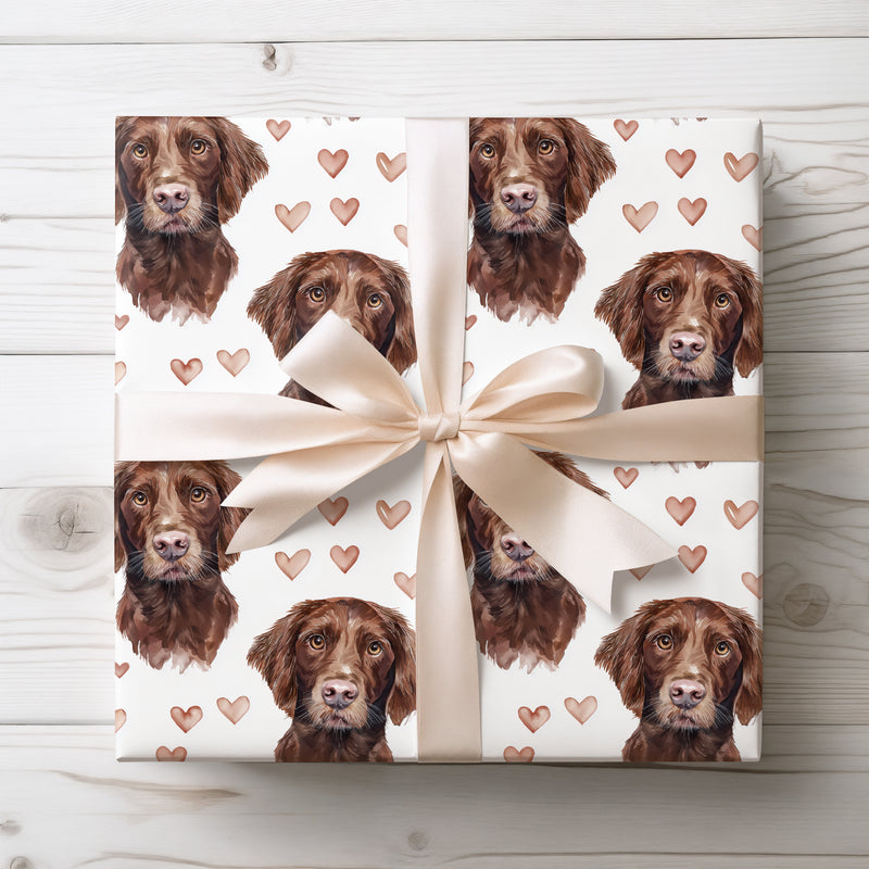Chestnut Reverie – Flat Coated Retriever watercolor hearts wrapping paper