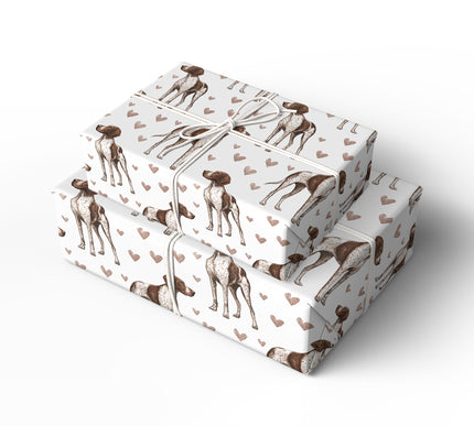 Copperfield Poise – German Shorthaired Pointer watercolor hearts wrapping paper