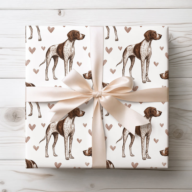 Copperfield Poise – German Shorthaired Pointer watercolor hearts wrapping paper