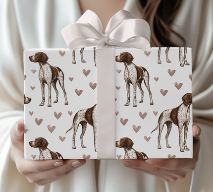 Copperfield Poise – German Shorthaired Pointer watercolor hearts wrapping paper