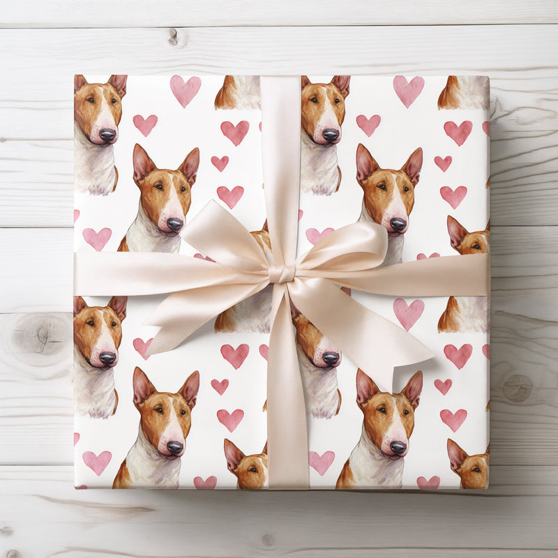 Crimson Muzzle – English Bull Terrier watercolor hearts wrapping paper