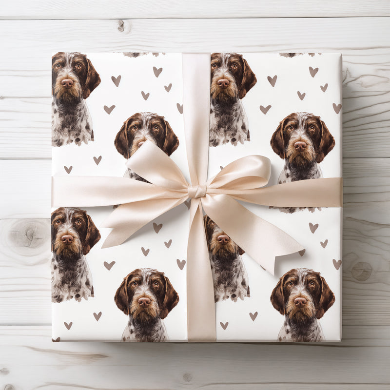 Earthbound Grace – German Wirehaired Pointer watercolor hearts wrapping paper