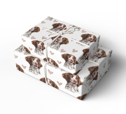 Featherlove Spaniel – American Water Spaniel watercolor hearts wrapping paper