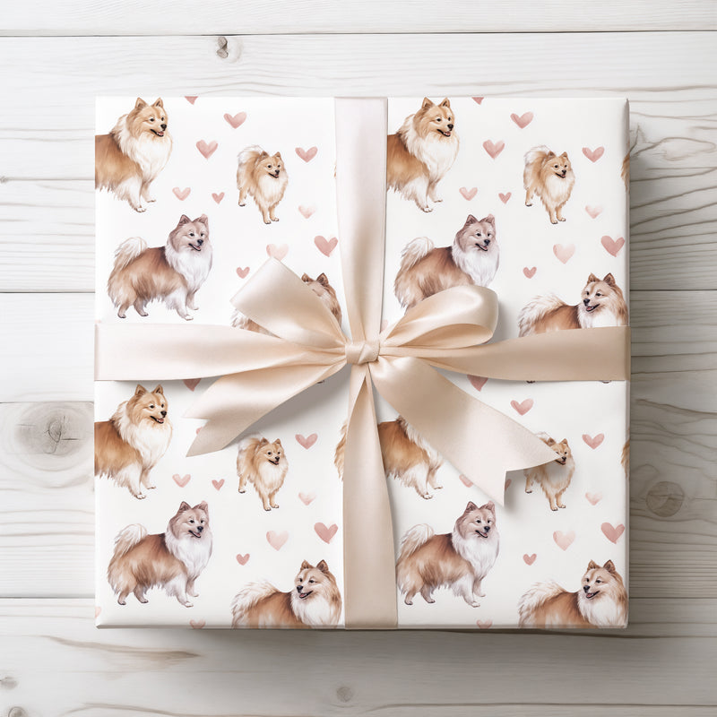 Fluffheart Bloom – German Spitz watercolor hearts wrapping paper