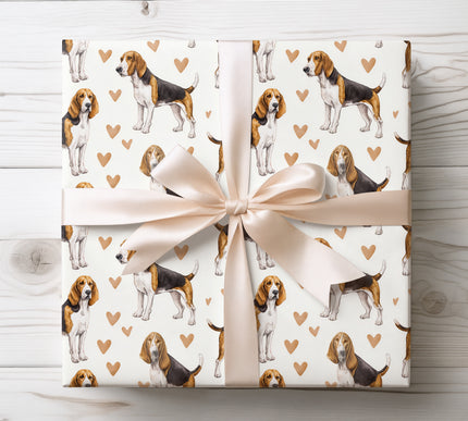 Elegant watercolor wrapping paper showcasing classic Treeing Walker Coonhound portraits paired with delicate heart details. Seamless design with a cozy, romantic feel, ideal for dog lovers, Valentine’s Day gifts, special occasions, and premium heartfelt wrapping. 