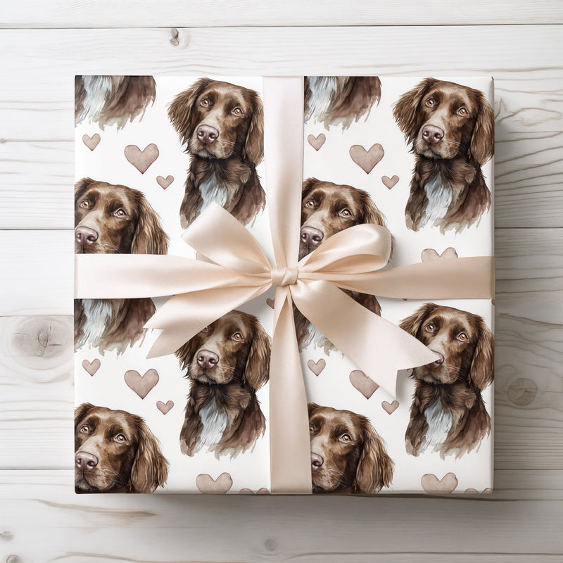 Mochaheart Whisper – Flat Coated Retriever watercolor hearts wrapping paper
