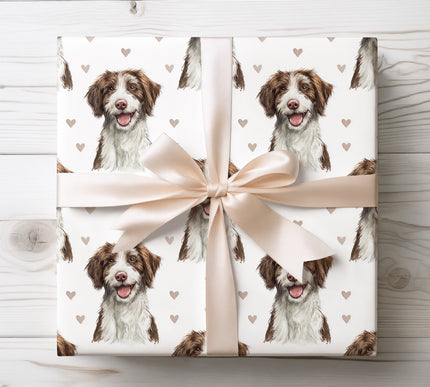 Beautiful Barbet wrapping paper featuring a realistic watercolor dog portrait with soft neutral heart accents on a clean white background. Perfect for dog lovers, romantic gifts, Valentine’s Day, birthdays, anniversaries, or special occasions. This Barbet watercolor wrapping paper brings a warm, cozy, and elegant touch to every gift. 