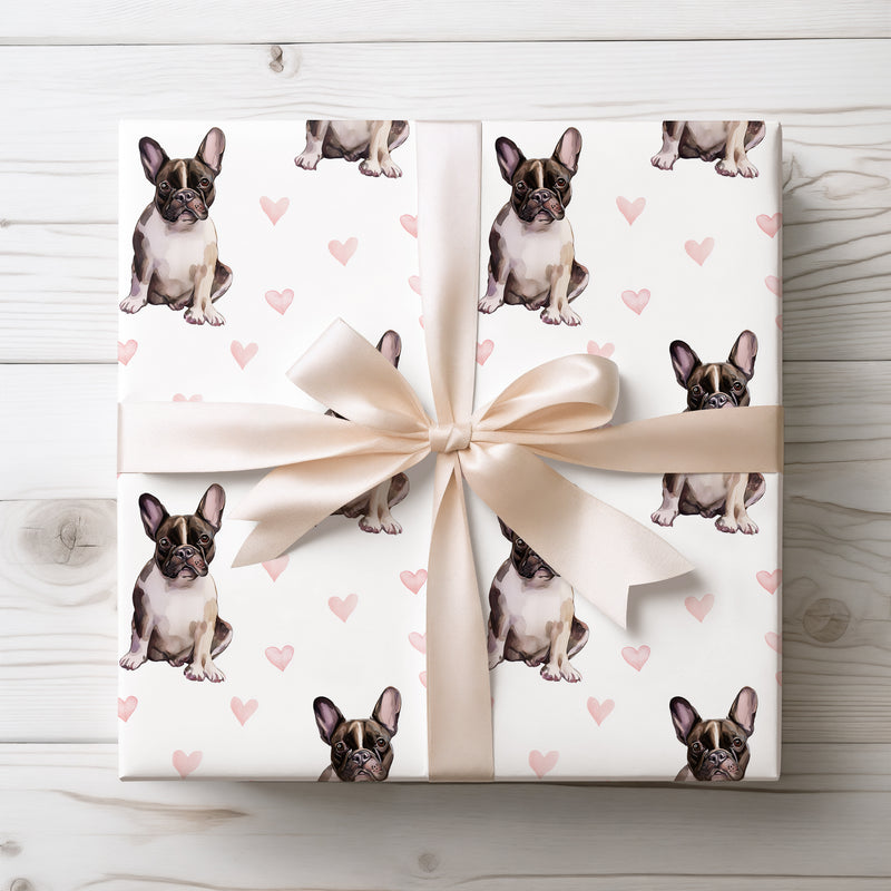 Petalguard Muse – French Bulldog watercolor hearts wrapping paper
