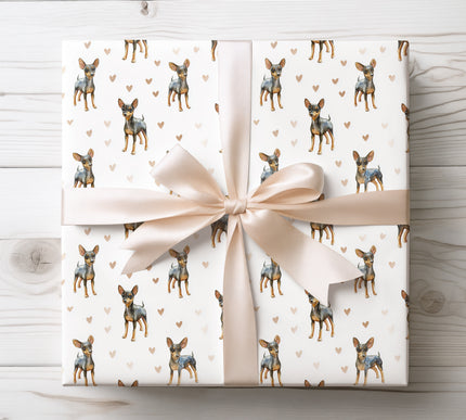 Charming watercolor Miniature Pinscher wrapping paper with elegant hand-painted dog illustrations and subtle heart details. Ideal for Miniature Pinscher owners, dog lovers, birthdays, Valentine’s Day, and thoughtful gifting. High-quality seamless Miniature Pinscher wrapping paper that makes every gift feel personal and memorable. 