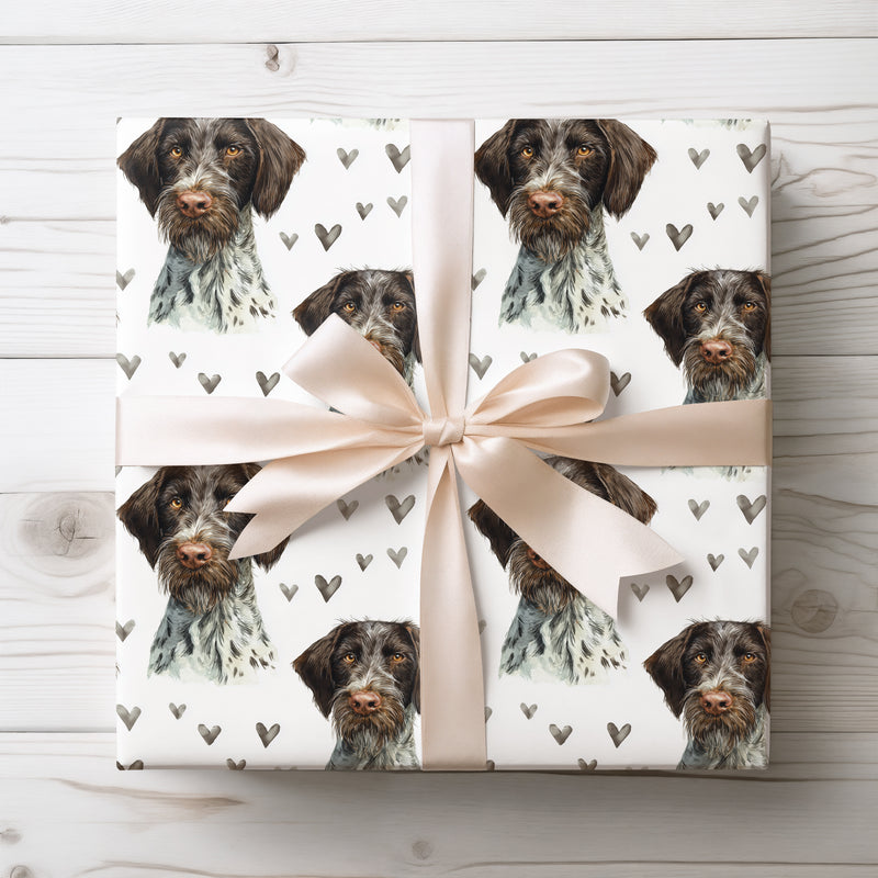 Roughheart Noble – German Wirehaired Pointer watercolor hearts wrapping paper