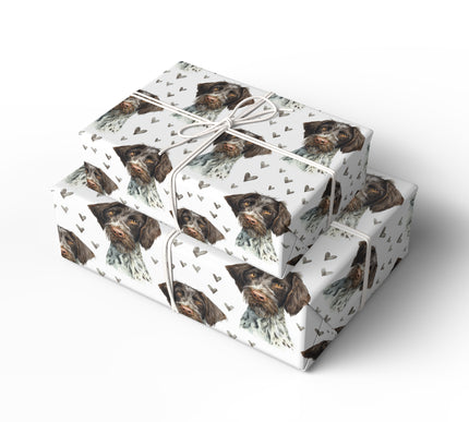 Roughheart Noble – German Wirehaired Pointer watercolor hearts wrapping paper
