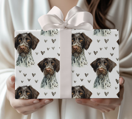 Roughheart Noble – German Wirehaired Pointer watercolor hearts wrapping paper