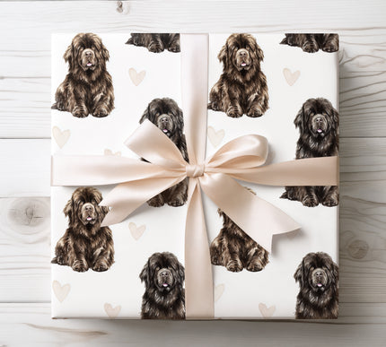 Soft watercolor Newfoundland wrapping paper featuring realistic hand-painted Newfoundland dog portraits with gentle heart accents. Perfect for Newfoundland dog lovers, pet parents, birthdays, Valentine’s Day, and heartfelt gifts. Premium seamless Newfoundland wrapping paper that brings warmth, loyalty, and elegance to every present. 