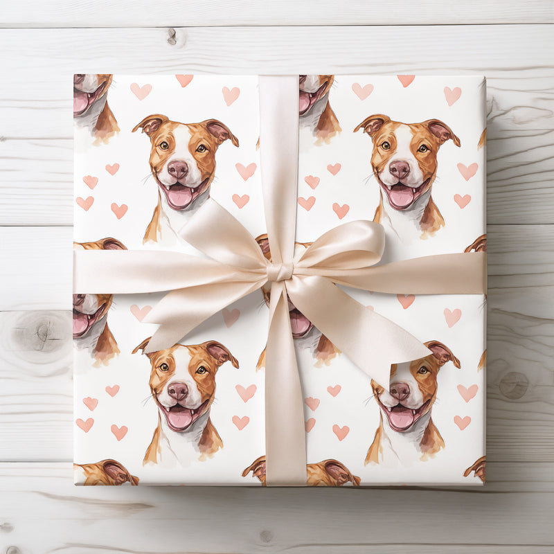 Blush Bravepaw – Romantic American Staffordshire Terrier Smiling Portrait wrapping paper