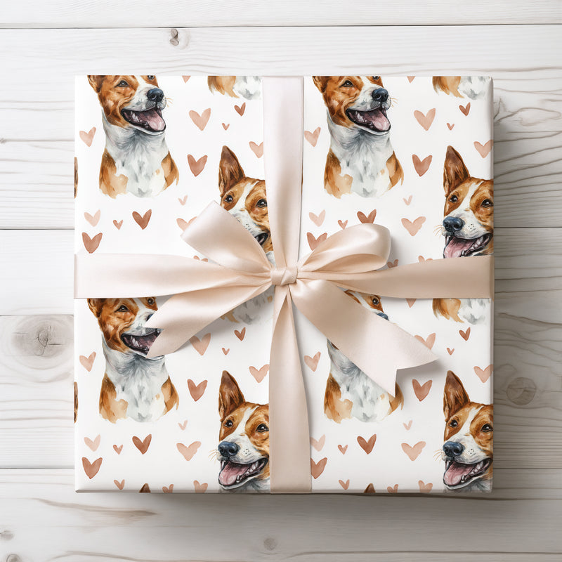 Copperheart Muse – Basenji watercolor hearts wrapping paper