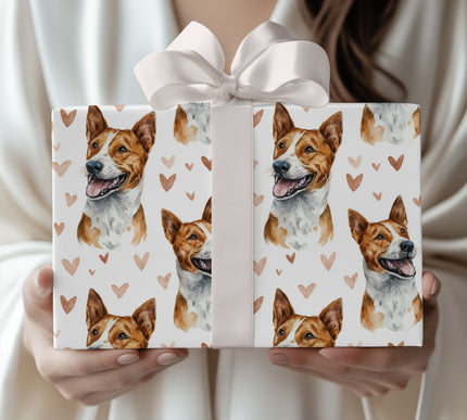 Copperheart Muse – Basenji watercolor hearts wrapping paper