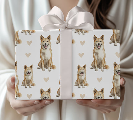 Golden Oath – Romantic American Akita Sitting wrapping paper