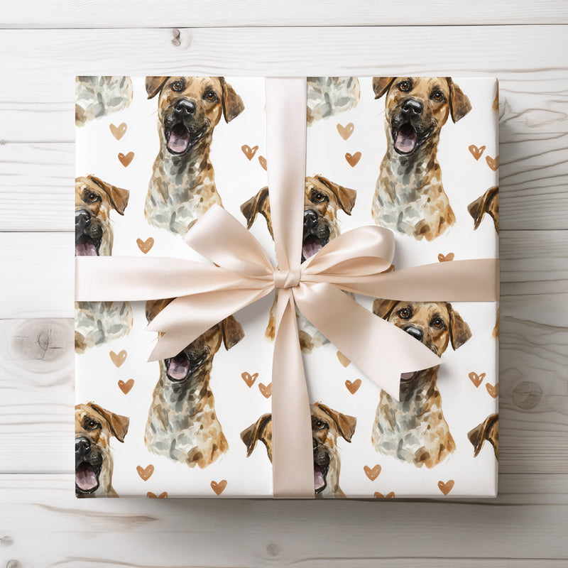 Golden Pawsong – Black Mouth Cur watercolor hearts wrapping paper