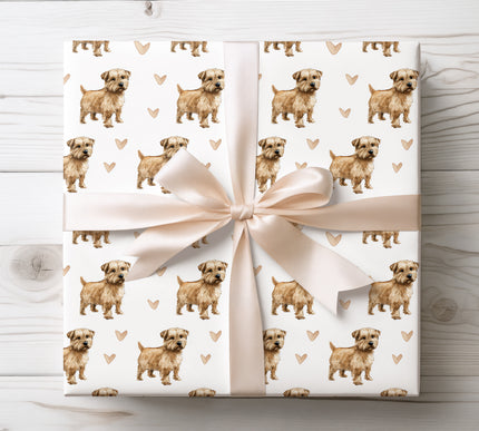 Adorable watercolor Norfolk Terrier wrapping paper with detailed hand-painted dog portraits and soft heart motifs. Ideal for Norfolk Terrier owners, dog lovers, birthdays, Valentine’s Day, and thoughtful gifts. High-quality seamless Norfolk Terrier wrapping paper that makes every gift feel personal, cheerful, and full of love. 