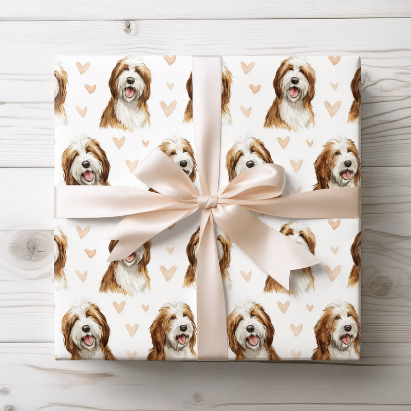 Golden Whispheart – Bearded Collie watercolor hearts wrapping paper