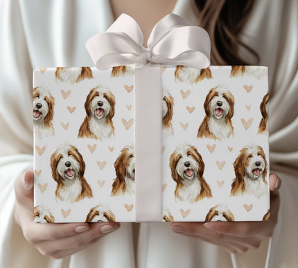 Golden Whispheart – Bearded Collie watercolor hearts wrapping paper