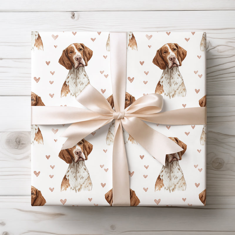 Heartborne Hunt – English Pointer watercolor hearts wrapping paper