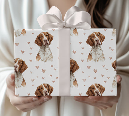 Heartborne Hunt – English Pointer watercolor hearts wrapping paper