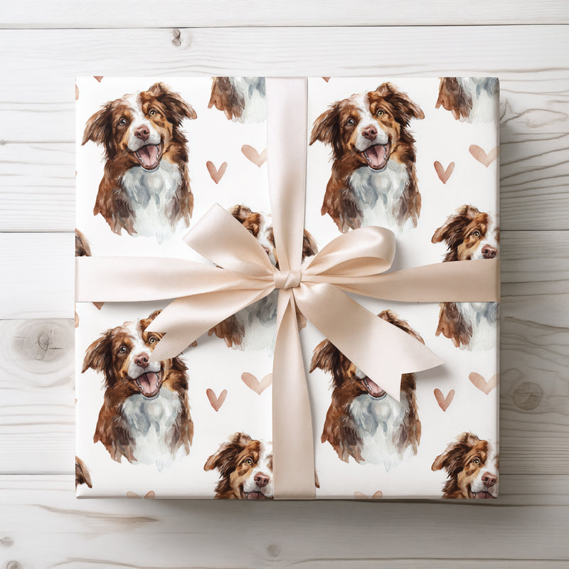 Hearttrail Glow – Australian Shepherd wrapping paper
