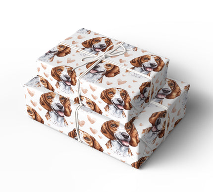 Honeytrail Love – Beagle watercolor hearts wrapping paper