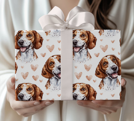Honeytrail Love – Beagle watercolor hearts wrapping paper