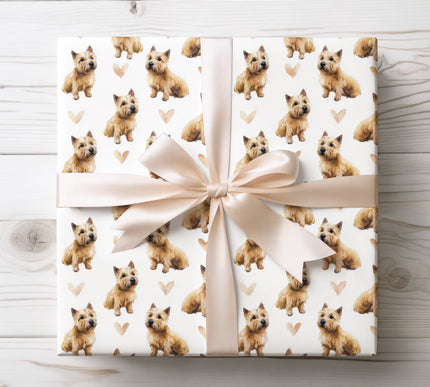 Warm watercolor Norwich Terrier wrapping paper featuring realistic hand-painted dog illustrations and soft heart accents. Perfect for Norwich Terrier lovers, dog parents, birthdays, Valentine’s Day, and heartfelt gifting. Premium seamless Norwich Terrier wrapping paper that adds charm, personality, and love to every present. 