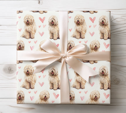 Premium Komondor wrapping paper featuring a realistic watercolor illustration of the Komondor dog with soft heart accents. Perfect for Komondor owners and dog lovers, ideal for birthdays, Valentine’s Day, holidays, and meaningful gifts. High-quality seamless wrapping paper designed for elegant, cozy, and heartfelt gift presentation. 