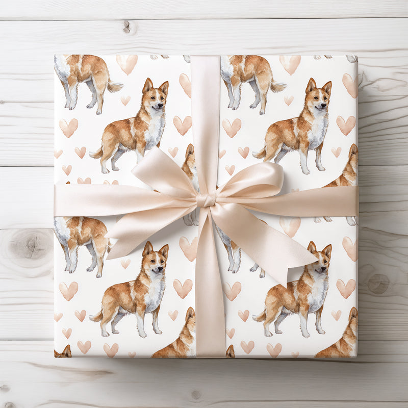 Nordic Heartstep – Norwegian Lundehund love wrapping paper