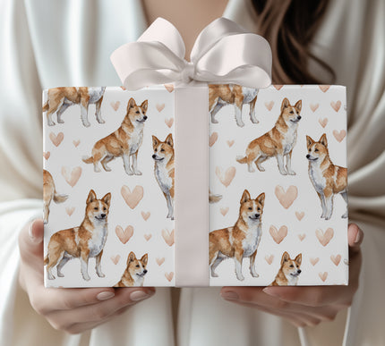 Nordic Heartstep – Norwegian Lundehund love wrapping paper