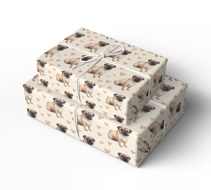 Paws & Kisses – Pug Love Hearts wrapping paper