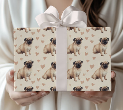 Paws & Kisses – Pug Love Hearts wrapping paper
