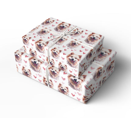 Pink Snowsmile – Romantic American Eskimo Dog Portrait wrapping paper