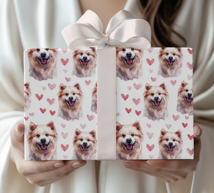 Pink Snowsmile – Romantic American Eskimo Dog Portrait wrapping paper